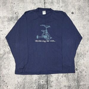 Vtg Delta Magnum Weight Navy Blue Long Sleeve Graphic Tee Chicks Dig My Ride XL